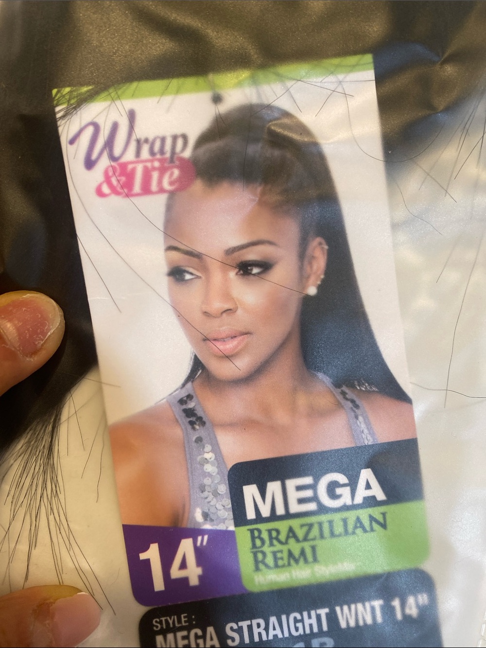 Mega Brazilian Remi 14" Straight Wrap & Tie  Pony Tail Wig - Black NWT